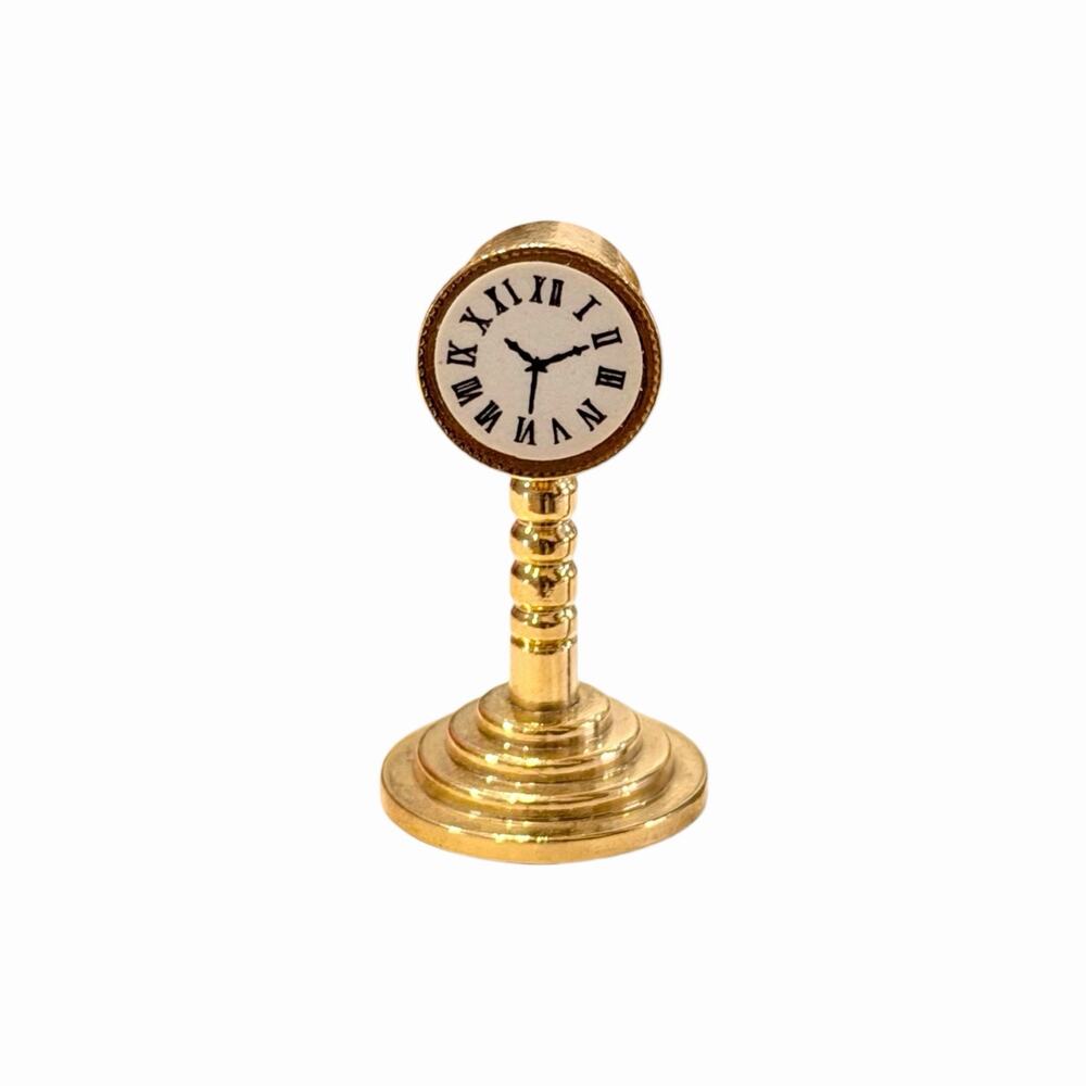 Vintage Miniature Brass Pedestal Clock 1:12 Dollhouse Accessory Trinket Shelf